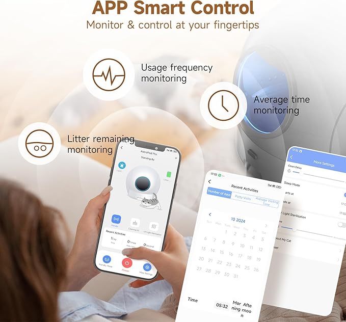 Self Cleaning Litter Box, KungFuPet S2 Automatic Cat Litter Box Self Cleaning for Multi Cats, Extra Large Automatic Litter with Safety Sensor Protection, Odor Removal, Smart APP Control Robot Cat Box