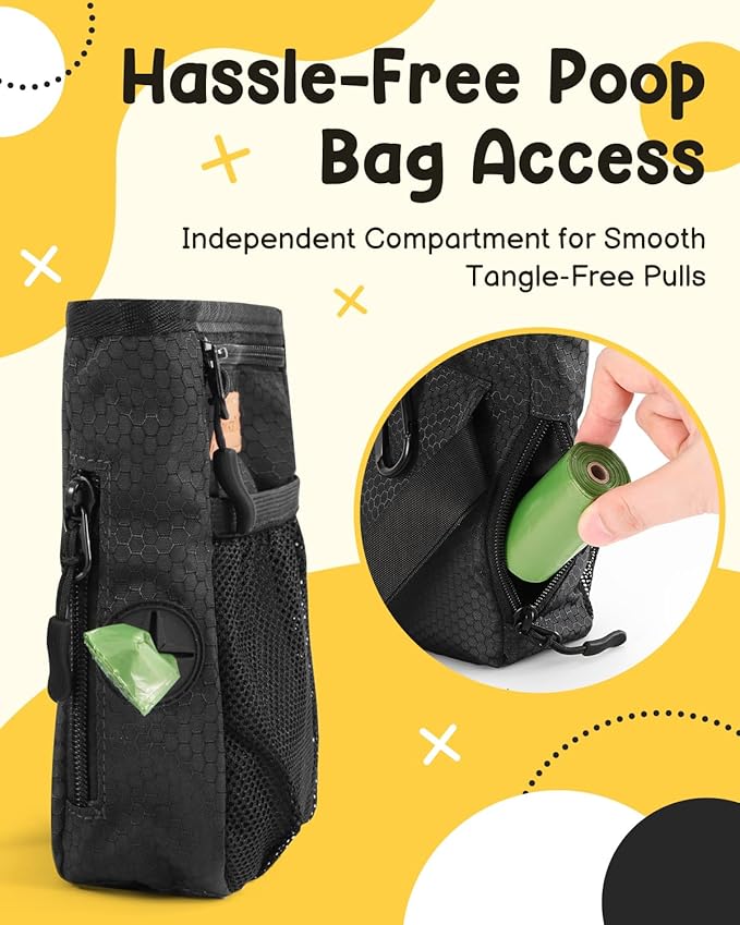 Dog Treat Pouches for Pet Training with Silicone Liner and Magnetic Closure, 2-Cup Treat Bag with Built-in Poop Dispenser, Waist Belt Clip, 3-Way Wear for Puppy & Pet Training and Daily Walks