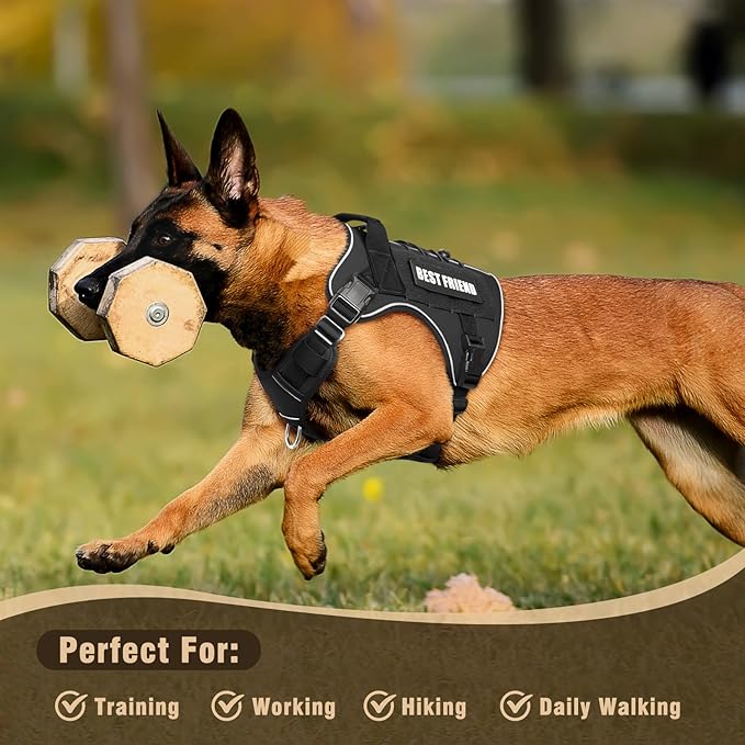 Tactical Dog Harness Medium Sized Dog,No Pull Military Dog Vest with Handle,Reflective Heavy Duty Pet Harness for Walking Hiking Training Black M