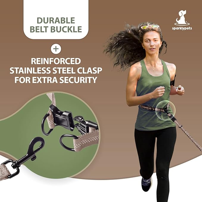 SparklyPets Hands Free Double Dog Leash – Dual Leash for Medium and Large Breeds – Lead for 2 Dogs with Padded Handles, Reflective Stitches, No Pull, Tangle Free (Brown)