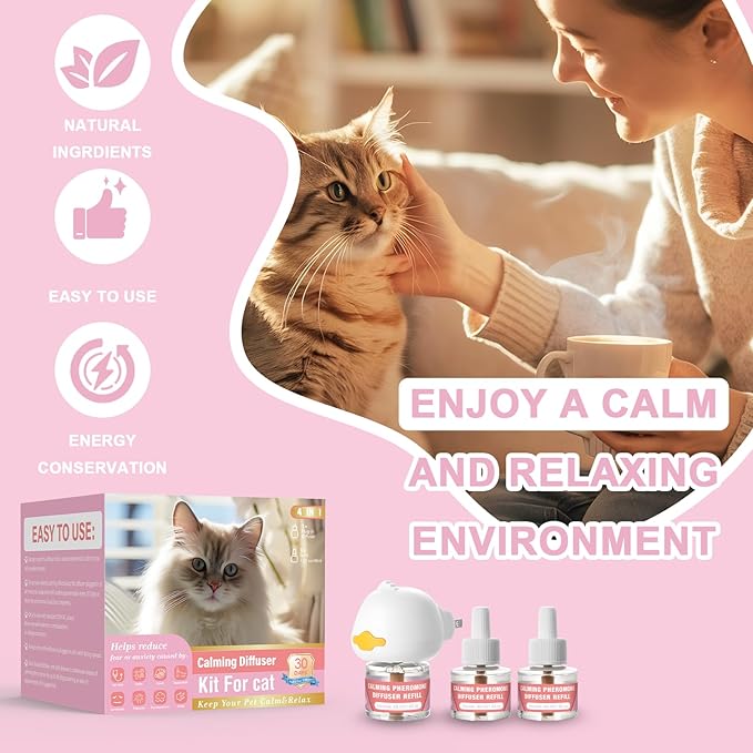Cat Calming Diffuser, pheromone Diffuser Calming for Cats, Effectively relieves Stress, Calming Diffuser for Cats, Reduces The Fight Against Spraying and Scratches