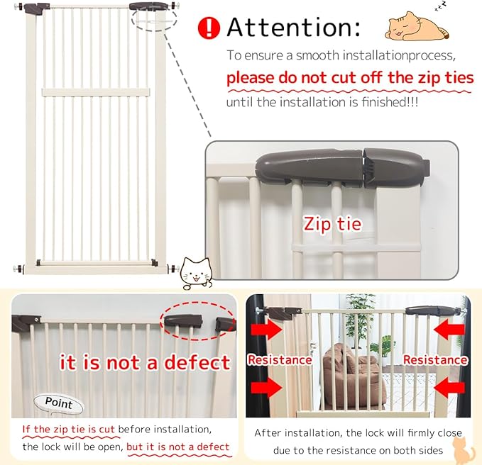 Lumizone Extra Tall Pet Gate 55.12" High Pressure Mounted 38.39"-42.51" Extra Wide (9 Sizes) 1.37" Gap for Cat Dog Stairs Doorway Hallway No Drilling Auto-Close (38.39"-42.51" W, Cream White)
