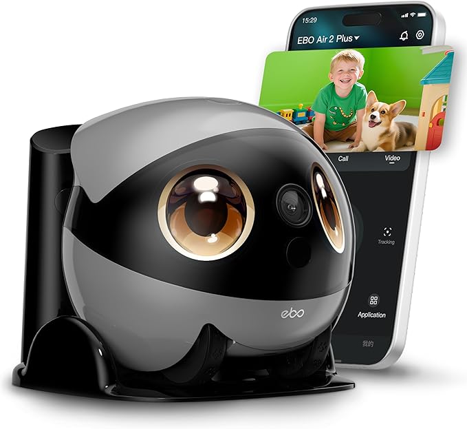 Enabot EBO Air 2 Plus FamilyBot 3K Home Camera Robot: Indoor Camera, Movable Robot Companion, 2-Way Video, AI Chat Mode, Auto-Recharge, Long Battery Life, Custom Facial Image, Night Vision