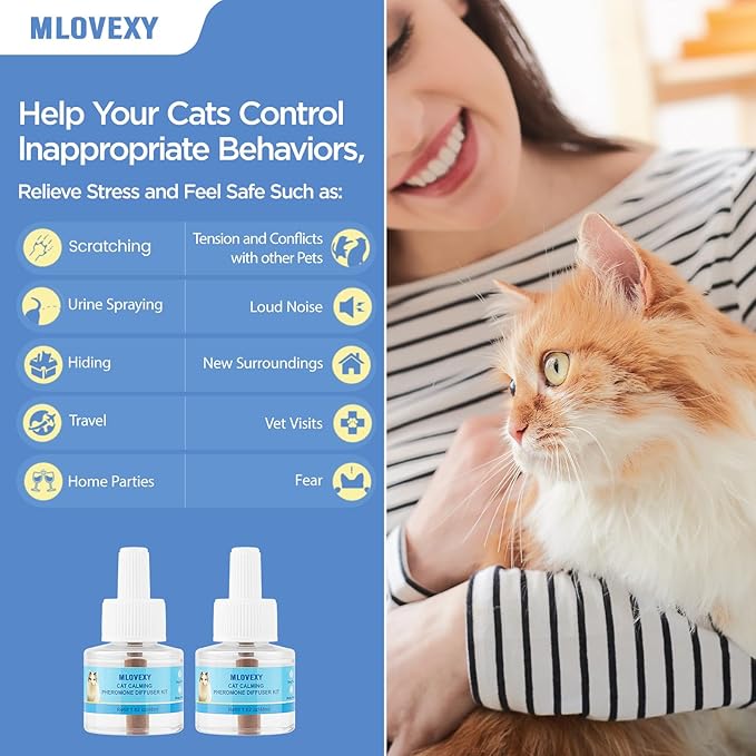 Cat Calming Diffuser for Cat Anxiety Relief, Cat Pheromones Calming Diffuser to Reduce Cat Scratching and Spraying, Multicat Calming Diffuser (2 Refills 1 Diffuser, 60 Days)