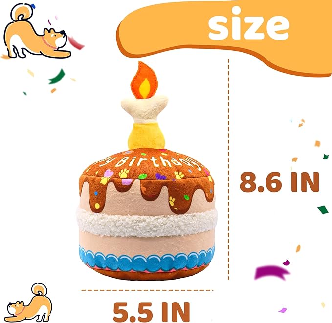 Dog Birthday Cake Toy, Interactive Crinkle Chew Toy for Small Medium Large Dogs, Durable Pet Birthday Gifts & Party Accessories, Cute Soft Puppy Celebration Fun for All Breeds,5.5''