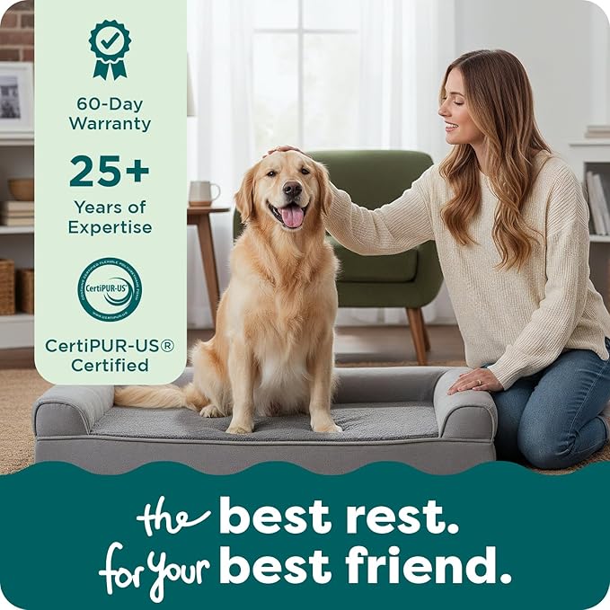Furhaven Orthopedic Dog Bed for Large Dogs w/ Removable Bolsters & Washable Cover, For Dogs Up to 95 lbs - Plush & Suede Sofa - Gray, Jumbo/XL