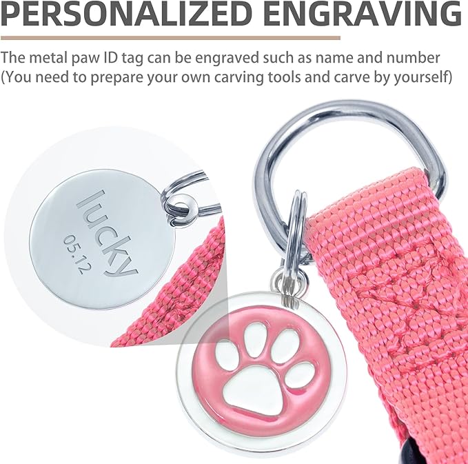 PUPTECK No Pull Dog Harness Soft Adjustable Basic Nylon Step in Puppy Vest Outdoor Walking with ID Tag and A-ir Tag Case, Fuchsia, M