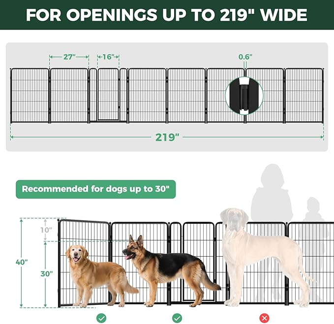 FXW Dog Gate Extra Wide Designed for Indoor Use, Adjustable Width Up to 219-inch Wide (40" H 8 Wire Panels for Medium and Large Dogs), Black