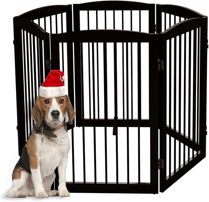 Freestanding Pet Gate for Dogs, Indoor Wooden Foldable Dog Gate for House, Extra Wide, Pet Fence for Stairs, Doorways, Halls, Support Feet Included, 120 Inch Wide, 6 Panels 32",Brown