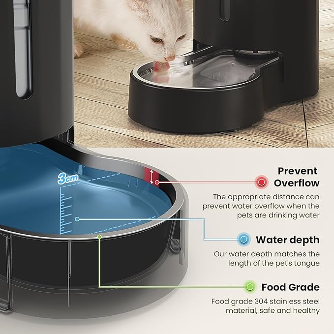 CZPET Elevated Dog Water Bowl Dispenser with Mat for Large Dogs,Tall Raised Pet Waterer Stand,Relieve Neck Pressure,Large Capacity and Drinking Area Noise-Free for Pets (9L+Stand+Mat)
