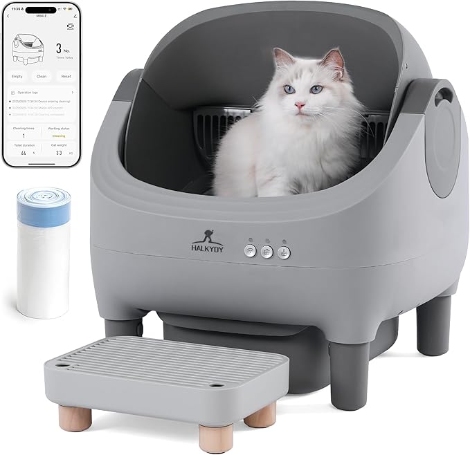 Upgraded Automatic Litter Box Self Cleaning, with Raised Step, Odor Control & Safety Protection & Smart App Control Health Monitoring & Quiet Operation, Open Top Large Capacity for Multiple Cats