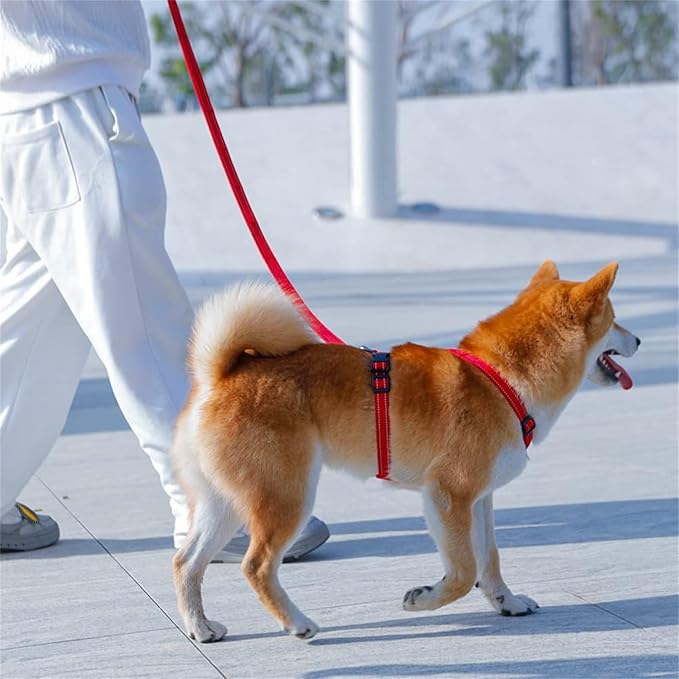 EXCELLENT ELITE SPANKER No Pull Dog Harness Reflective Nylon Vest L-Shaped Adjustable Easy Pet Harness for Small Medium Large Breeds Dogs Walking Training Black Red(Red-XL)