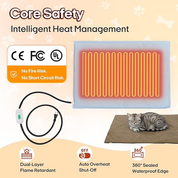 Dog Heating Pad (48"x28") - Waterproof Electric Heated Mat & Pet Bed for Indoor and Outdoor Use, Chew Resistant Cord, Machine Washable Cover with Wheat Pattern Quilting, for Cats and Pets