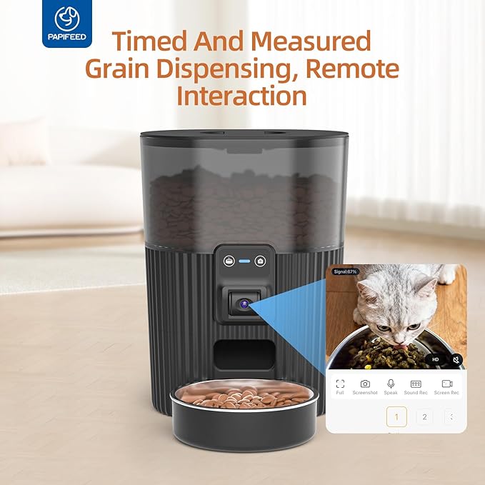 PAPIFEED Automatic Cat Feeder with Camera, Adjustable Angle 2.4G WiFi Pet Feeder,3.5L/15 Cup Timed Dispenser,Timed Feeder for Remote Feeding with Stainless Steel Bowl up to 10 Meals Per Day with APP