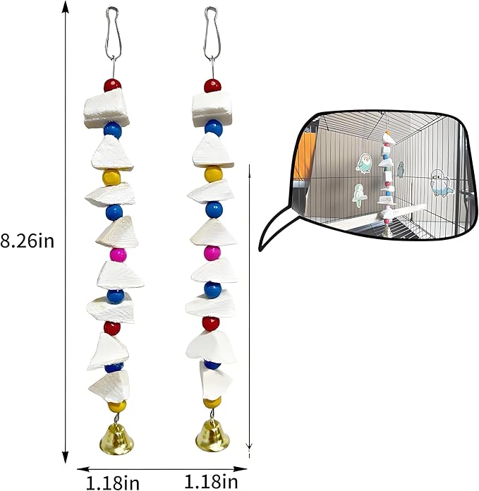 Parrot Toys 4-Pack with Cuttlebone for Birds - Calcium Chew Toys & Grinding Stone for Parakeets, Budgies, Cockatiels, Lovebirds - Promotes Beak Health, Prevents Destructive Chewing, Easy to Install