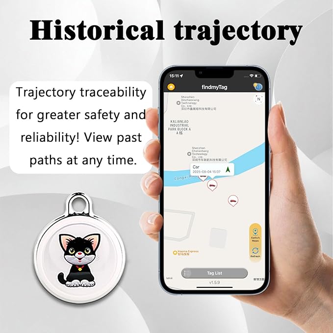 GPS Tracker for Dogs & Cats, No Subscription & No SIM Card, 365-Day Extra Long Battery Life, Real-Time Alerts & Historical Routes, Mini Waterproof Drop-Proof Pet Locator, Compatible with Android & iOS