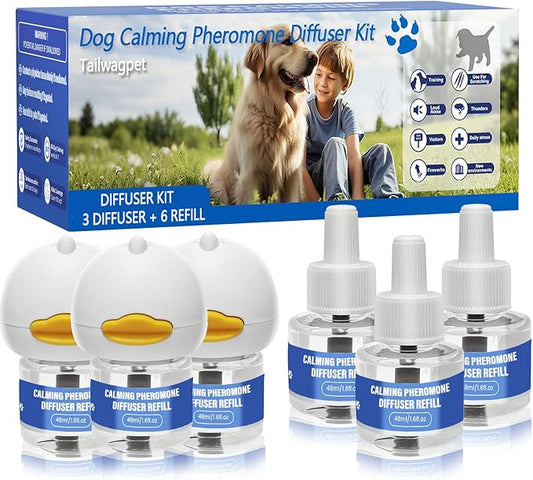 9 Pack Dog Calming Pheromones Diffuser Kit - 3 Plug-ins + 6 Refills (48mL Each) - 180 Day Supply for Anxiety, Aggression, Barking & Stress Relief in Dogs