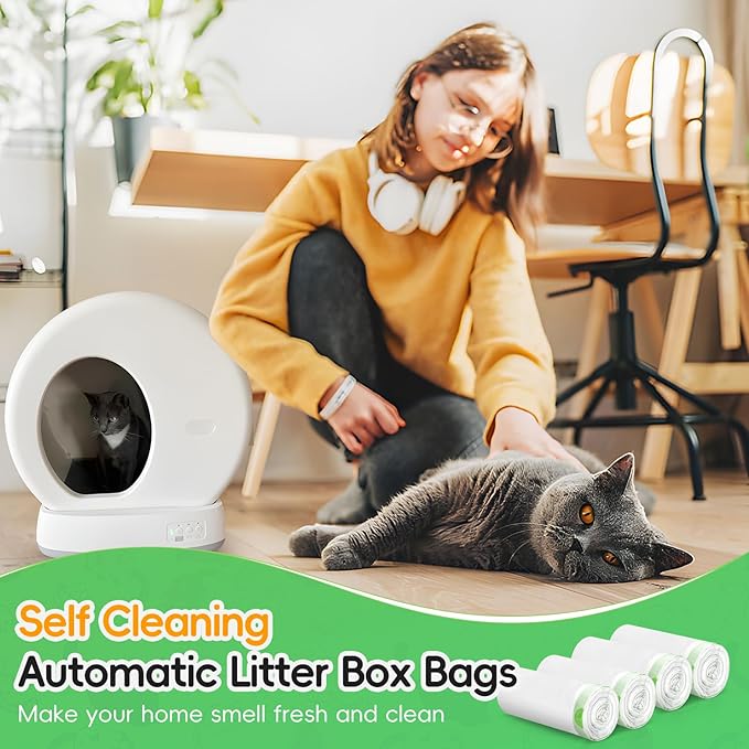 120 Pack Cat Litter Box Liners for Meo Want SC01, MW-SC02, MW-LR01,1.5 Mil Thick Drawstring Heavy Duty Leak-proof Disposable Smart Self-Cleaning Litter Box Robot Waste Drawer Trash Bags 18" x 12.6"