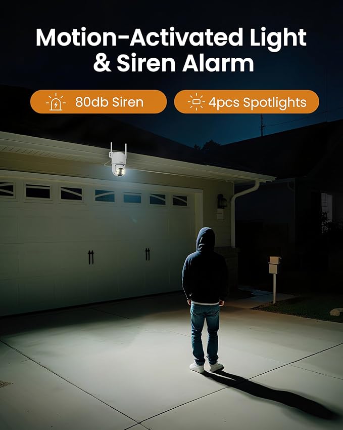 Anlapus 2 x C281 3MP 2K Security WiFi Camera Outdoor, 360° Pan/Tilt Wired Security Camera, AI Detect, Auto Track, Color Night Vision, 2-Way Talk, 2.4/5GHz, Light Siren Alarm, Cloud/Memory Card Storage