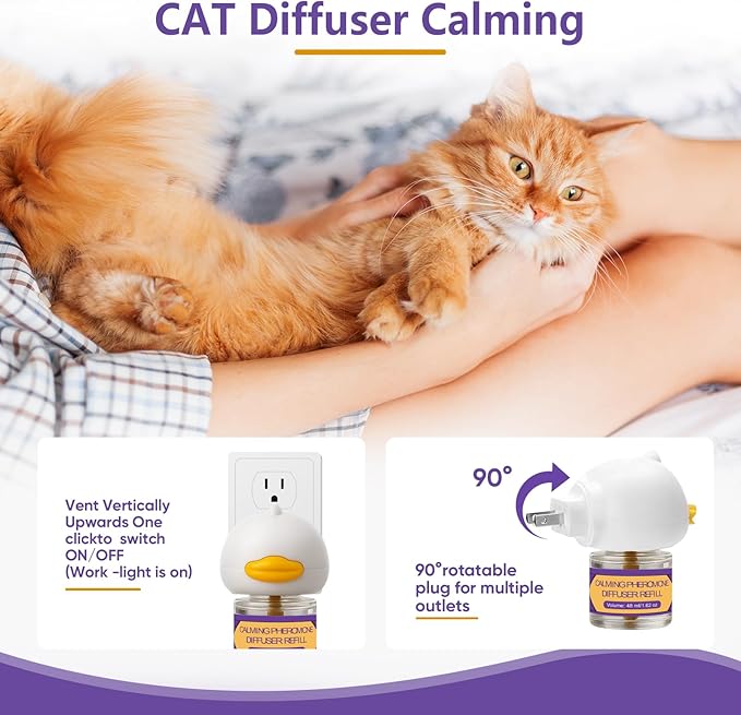Cat Calming Pheromone Diffuser Kit, 2 Plug-Ins + 4 Refills (48ml Each), Long-Lasting Stress & Anxiety Relief, Reduces Fighting, Spraying & Scratching, Safe & Drug-Free Comfort for All Cats and Kittens