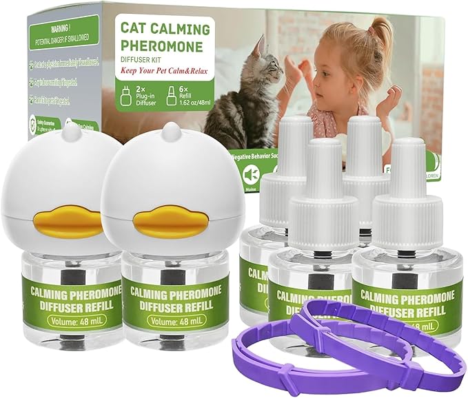 10 Pack (2 Diffusers& 6 Refills +2pcs Calming Collar) Cat Calming Diffuser, Plug in Diffuser Cat Pheromone Calming Diffuser Starter Kit Helps Ruduce Anxious, Anti-Stress & Comforts Cats