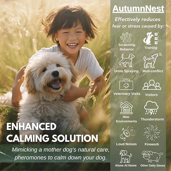 Dog Calming Pheromone Diffuser Kit, Pet Diffuser for Stress Support, Reduces Stress and Promotes Relaxed Behavior, 2 Plug-in & 4 Packs Refill, 120 Day Supply (Non-Toxic, Safe & Inedible), with Light