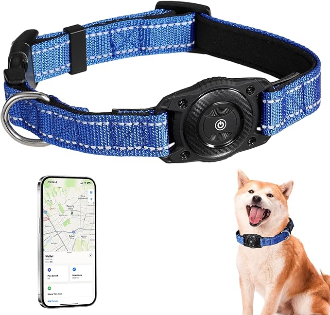 Tracking Collar for Dogs Waterproof Adjustable Air Tag Dog Collar Holder, Comfortable Dog Collars for Small Medium Large Dogs (Blue, M)