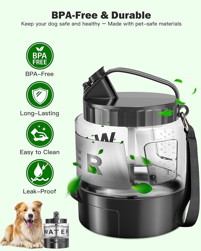 Dog Water Bottle Portable Bowls - 56oz Large Travel Water Bowl Dispenser for Dogs, Pet Camping Beach Essentials Traveling Car Park Accessories, Leak Proof Pet Drinking Dispenser for On The Go, Black