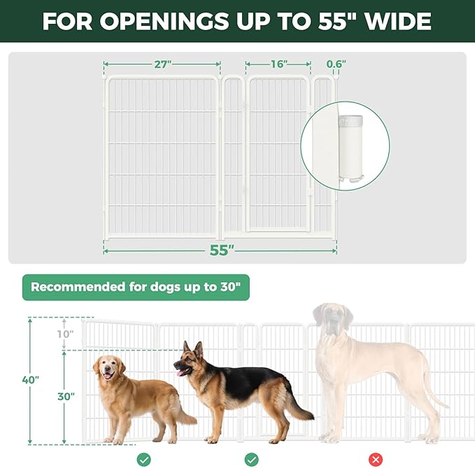 FXW Dog Gate Extra Wide Designed for Indoor Use, Adjustable Width Up to 55-inch Wide (40" H 2 Wire Panels for Medium and Large Dogs), White