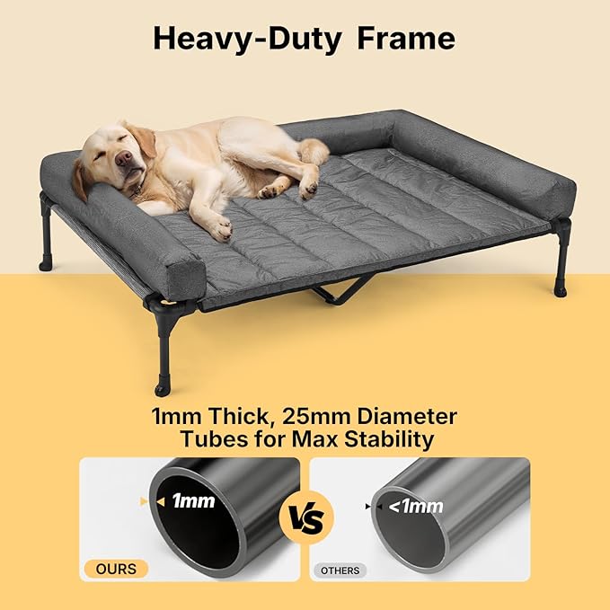 Veehoo Cooling Elevated Dog Bed Add Removable Waterproof Bolster Cushion Mat, Raised Pet Cot with Breathable Teslin Mesh, No-Slip Feet, Dog Couch Bed for Indoor Outdoor, 53 inches, Black Silver