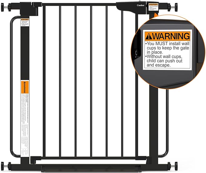 Cumbor 29.7-57" Extra Wide Baby Gate for Stairs, Mom's Choice Awards Winner-Dog Gate for Doorways, Pressure Mounted Walk Through Safety Child Gate for Kids Toddler, Tall Pet Puppy Fence Gate, Black