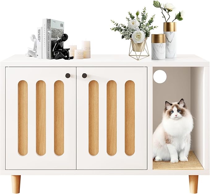 Cat Litter Box Enclosure, Hidden Enclosed Cat Litter Box Furniture with Scratching Mat, Indoor Side Table End Table for Living Room Bed Room