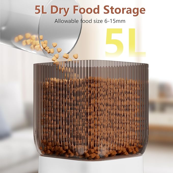 Automatic Cat Feeder, 5L Timed Cat Food Dispenser with Dual Power Supply, Pet Feeder up to 9 Meals per Day for 2 Cats, Automatic Pet Feeder for Small Dogs and Cats Indoor(Botton)