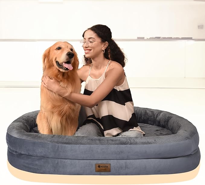Orthopedic Washable Large Dog Bed: Cooling Dog Bed with Bolsters - Jumbo Bed Waterproof Removable Cover Non-Slip Pet Bed for Jumbo Large Sized - Dark Gray