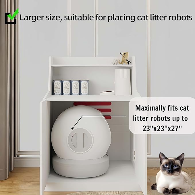Large/Tall Litter Box Enclosure Furniture,Litter Robot Compatible,Hidden Cat Litter Box Cabinet for Self-Cleaning with Storage