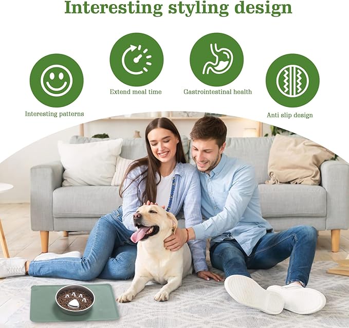 Stainless Steel Slow Feeder Dog Bowls – Non-Slip Metal Dog Bowl for Large & Medium Breeds, Puppy Puzzle Feeder – 2 Cup Capacity for Small to Big Pets – Durable Slow Feed Dog & Cat Food Dish with Mat