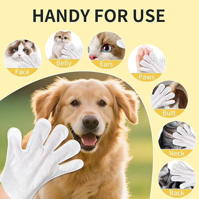 MIOSSZI Pet Gloves Wipes for Dogs & Cats Wipes Cleaning Deodorizing Hypoallergenic No-Rinse Pet Grooming Wipes Unscented Extra Thick Bathing Wipes for Pet Dry Cleaning Daily Care and Travel 8 pcs