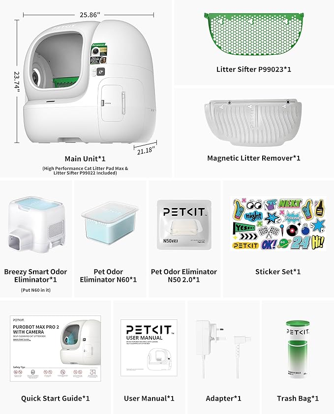 PETKIT 2025 Purobot Max Pro 2 AI-Camera Self Cleaning Cat Litter Box, Extra Large Opening 210° Wide Angle Lens Cat Facial Recognition Automatic Litter Box with 5G WiFi App Control Odor-Free