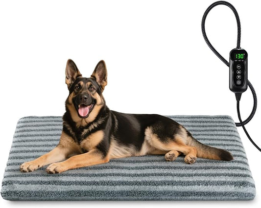Large Pet Heating Pad, Waterproof Heated Dog Cat Bed with 11 Adjustable Temperatures & 24H Timer, Auto Shut-Off, Chew-Resistant Cord, Washable Cover, Indoor Electric Heating Mat, Grey, XL(47" x 28")