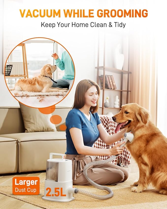 Dog Grooming Vacuum Kit for Shedding: Pet Hair Brush Groomer Attachment Fur Machine Cat Professional Clippers Deshedding Suction Cleaner Home Trimmer Tool Doggie Doggy System Remover Quiet Design