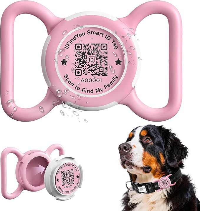 Waterproof AirTag Dog Collar Holder for Apple Tracker QR Code Case Pink