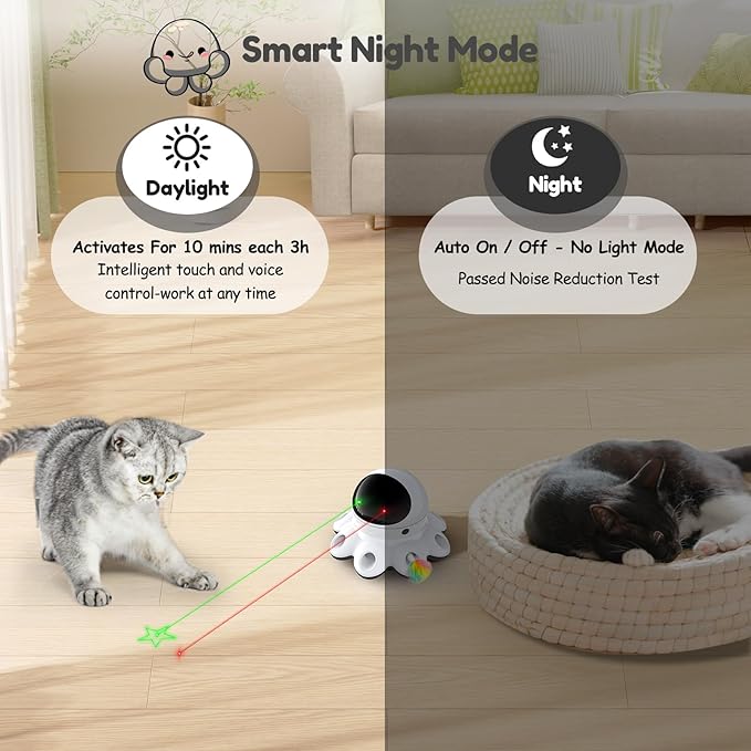 ORSDA Cat Laser Toy, 2-in-1 Interactive Automatic Motion Activated Moving 8 Holes Whack A Mole Feather, USB Rechargeable Electronic Smart Sensor Kitten Toys for Indoor Exercise