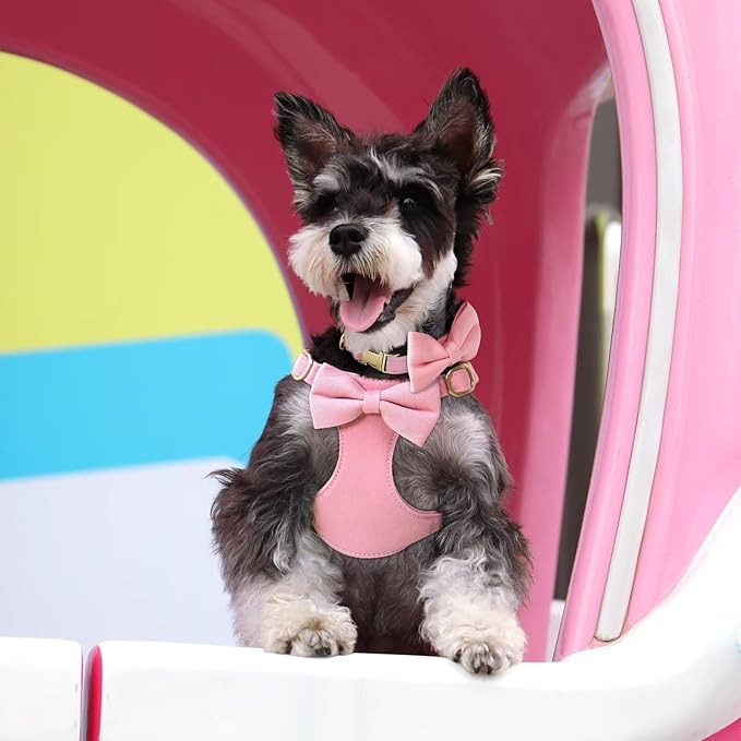 Beirui Adorable Small Dog Harness Collar Leash Set,Cute Puppy Harness with 3 Bows for XS Dogs,Yorkie,Adjustable Step-in Vest for Walking,Parties&Holiday Outfits(Pink,XS)