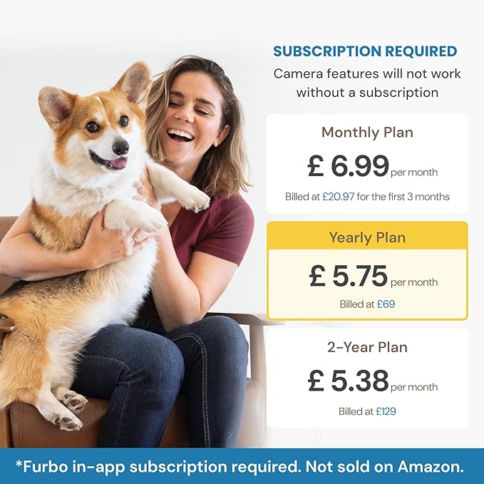 Furbo 360° Dog Camera - Unlock with Paid Plan: Home Security & Dog Safety Alerts, Rotating Pet Treat Dispenser w/ 2-Way Speaker, Smart Indoor Cam w/Phone App (3mo Minimum Subscription Required)
