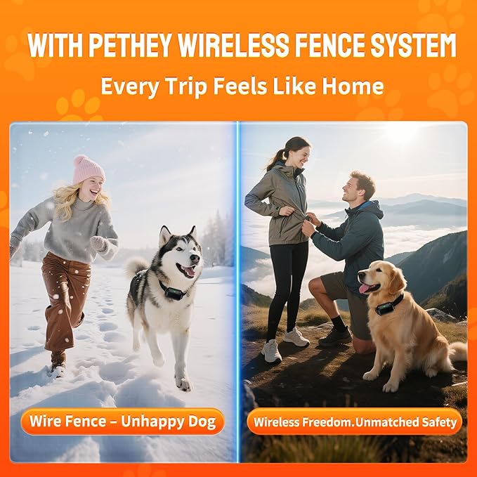 Wireless Dog Fence System, Indoor & Outdoor Use, 1 Acre High-Precision Radar Wireless Dog Fence, Real-time Monitoring, 9-26in Medium & Large Breeds, Not Limited by GPS Signal (for one Dog)