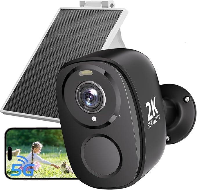 ELECCTV 2.4&5G Solar Security Cameras Wireless Outdoor,2K QHD Home Security System, Solar Cameras Kit with 130° Ultra-Wide View, 2-Way Talk, IP65,Color Night Vision, Spotlight & Siren (1, Black)