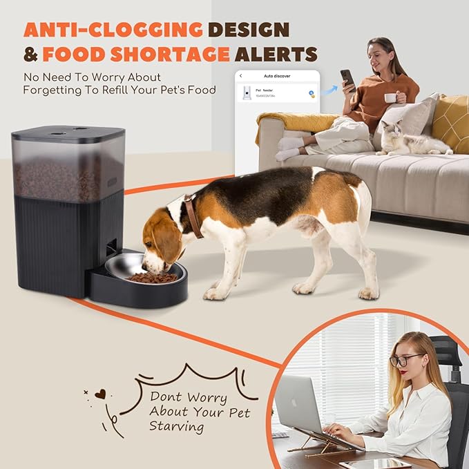 Nobleza Automatic Cat Feeder, WiFi 4.2qt Large Container Automatic Dog Feeder Dispenser with Slow Feeding Sensor, Easy Setup with Dual Power Safety Material Cat Food Dispenser