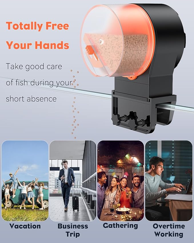 Pawfly Automatic Fish Feeder for Aquarium - Auto Vacation Timer Fish Food Dispenser for Pellets, Flakes & Strips, 100/200 ml Adjustable, Battery Operated (Battery Not Included)