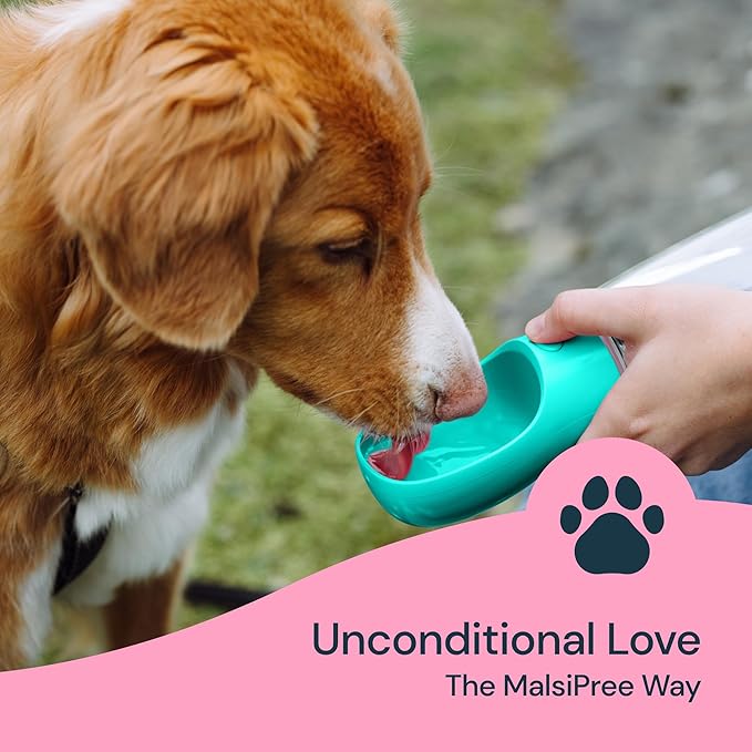 MalsiPree Portable Dog Water Bottle - 19 Oz, Blue - Leak-Proof Water Bowl Dispenser with Lock for Hiking, Travel & On-The-Go