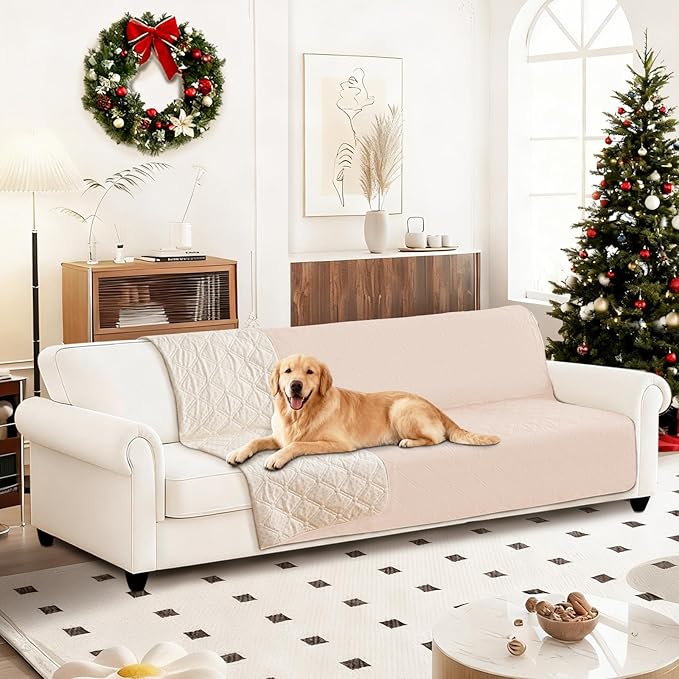 Waterproof Couch Covers for Pets, Waterproof Dog Bed Cover, Anti-Slip Soft Dog Blankets, Couch Cover for Dogs Washable, Pet Blanket for Puppy Large Dogs Cat (82x102 Inch, Beige)